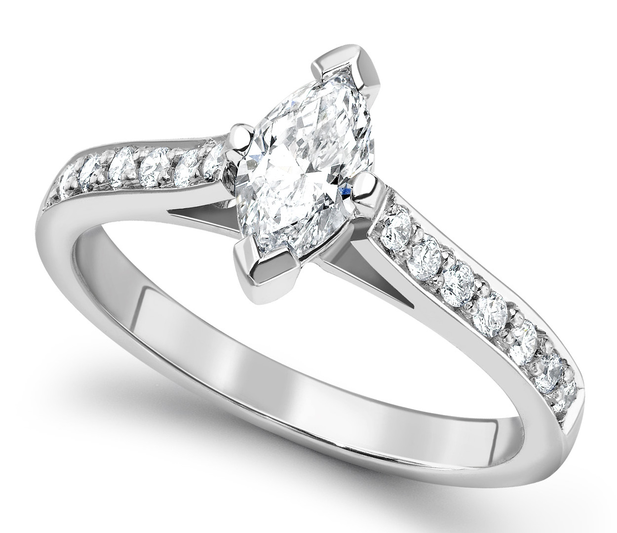 Marquise Cut White Gold Ring with Pave Set Shoulders GRC554 