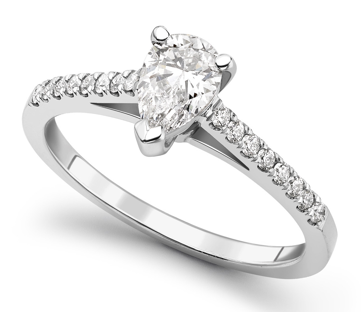 Pear Shape 3 Claw White Gold Diamond Engagement Ring CRC698 Main Image