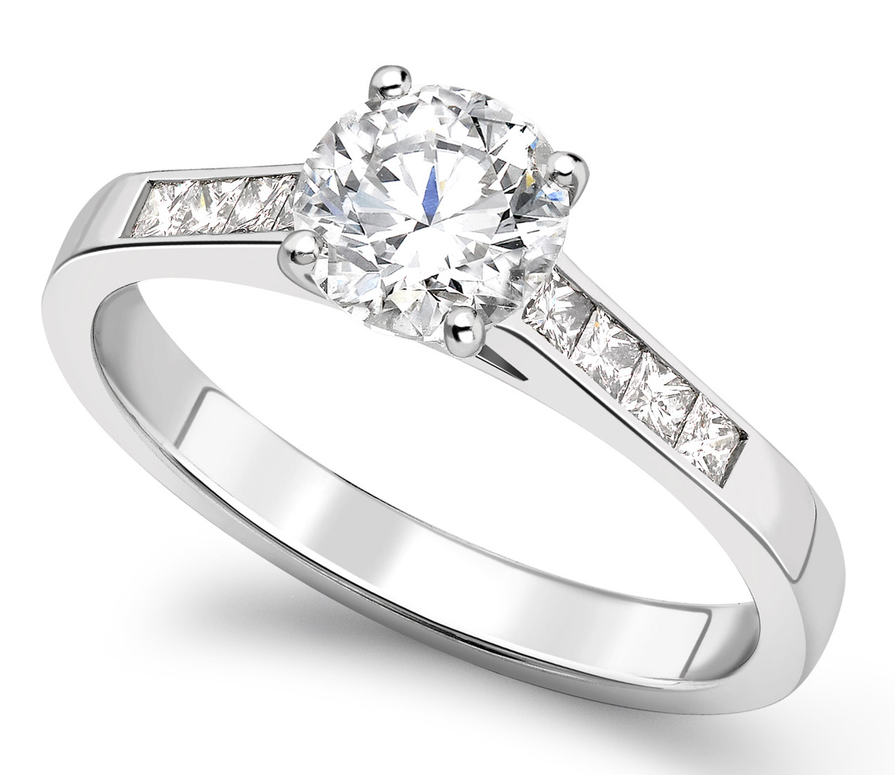Round Four Claw White Gold Channel Set Engagement Ring CRC761 Main Image