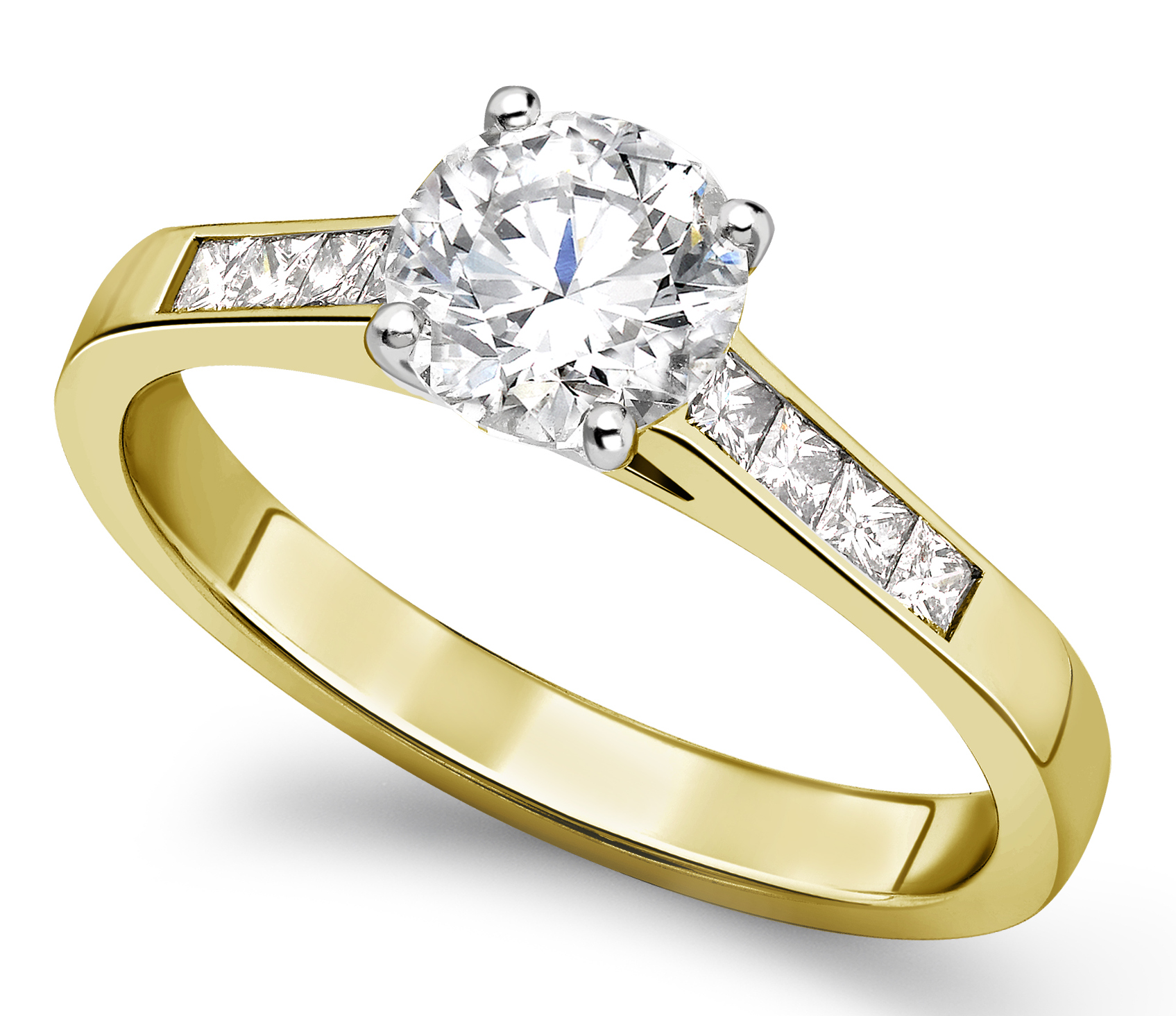 Round Four Claw Yellow Gold Channel Set Engagement Ring CRC761YG  Main Image