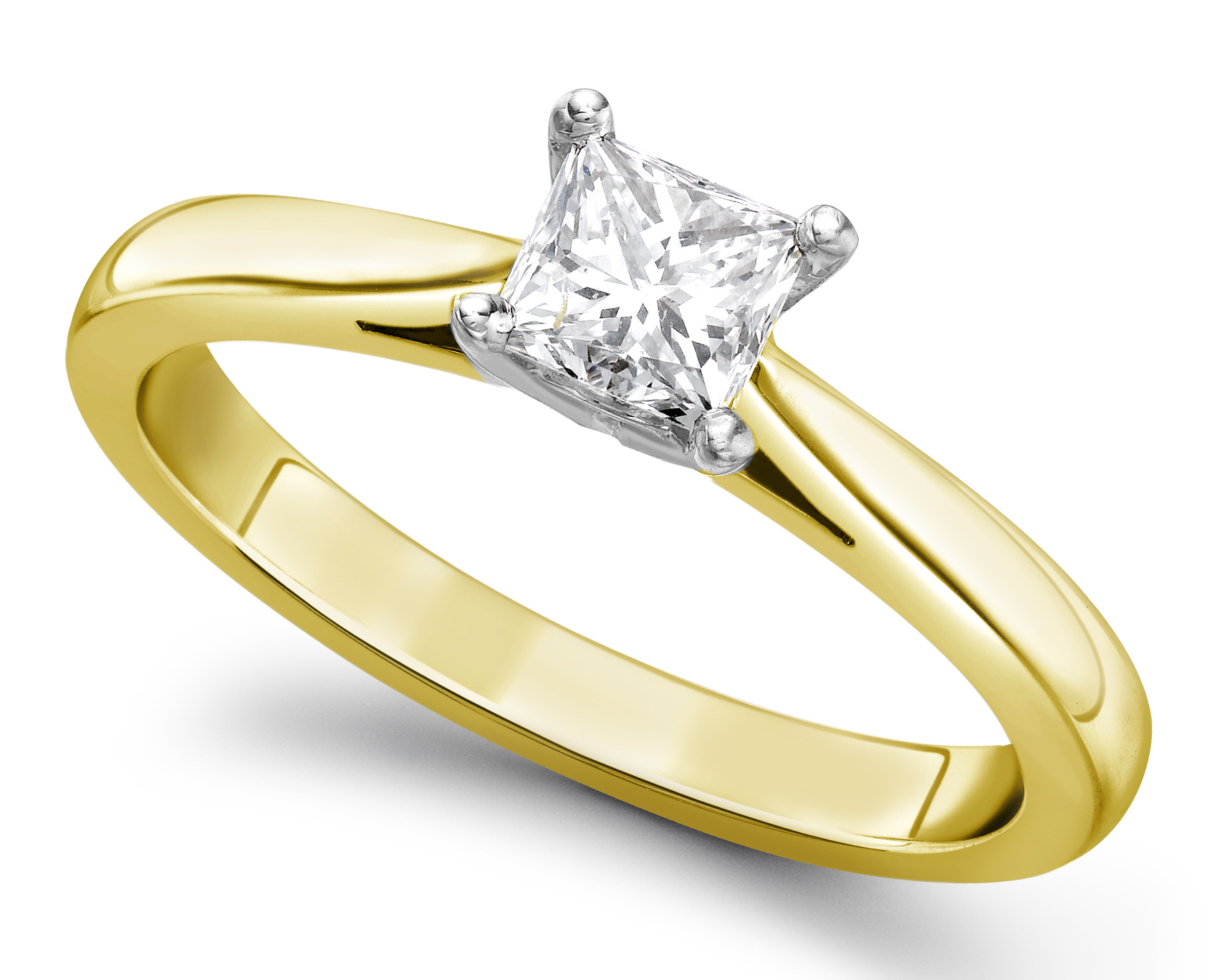 Princess Cut Four Claw Yellow Gold Engagement Ring GRC651YG