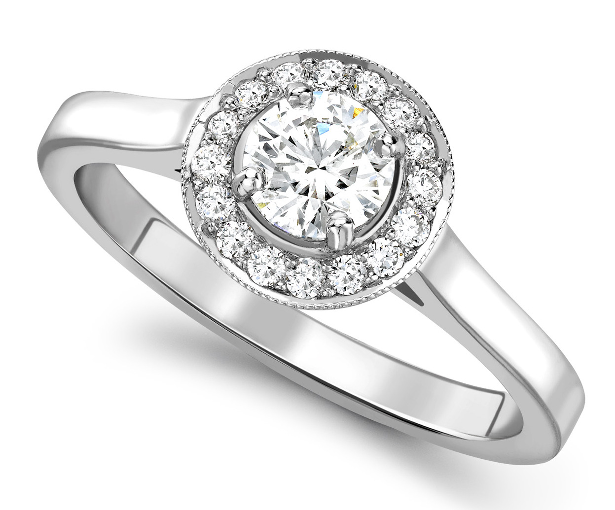 Round 0.50ct White Gold Halo Diamond Set Engagement Ring GRC728 Main Image