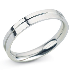 Grooved 4mm White Gold Wedding Ring Main Image