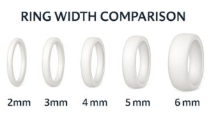 A visual comparison of a court wedding ring in 2mm, 3mm, 4mm, 5mm and 6mm