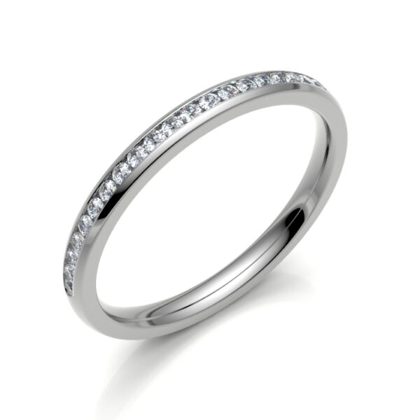 2mm Court Half Channel Set Diamond Wedding Ring in 18ct White Gold – Polished Detail Close-Up