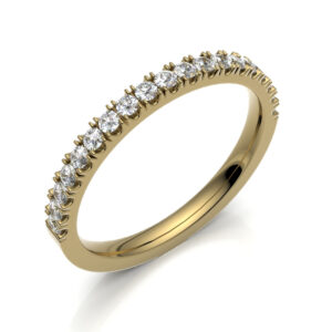 2mm micro pavé diamond half eternity flat court wedding ring in 18ct yellow gold