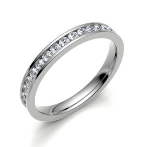 2.5mm channel set round diamond half eternity flat court wedding ring in platinum