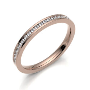 3mm channel set round diamond half eternity flat court wedding ring in 18ct rose gold