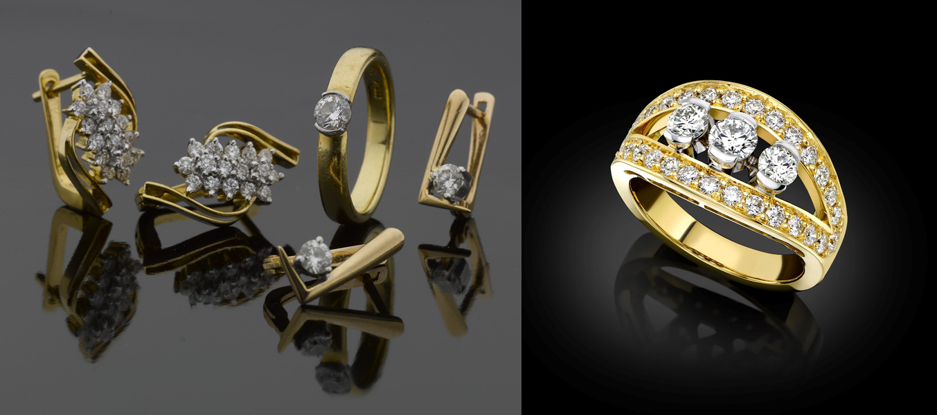 Before and after jewellery remodelling showing a bespoke yellow gold diamond ring created using the client's existing gold and diamonds.