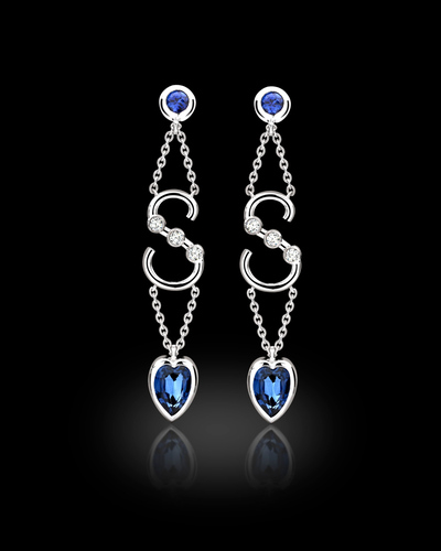 Bespoke sapphire and diamond drop earrings featuring the initial S, handcrafted by Icecool Diamonds in Hatton Garden.